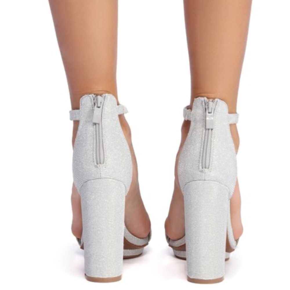 Silver Glitter Block Heels - Picture 3 of 4